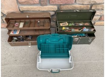 2 Metal Tackle Boxes With Fishing Gear