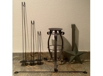 3 Metal Home Decor Items Including Candle Pedestal