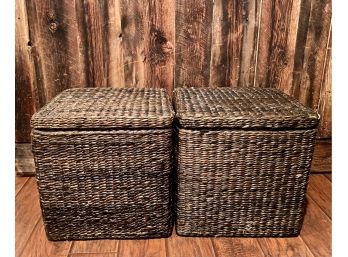 Four Brown Wicker Storage Cubes