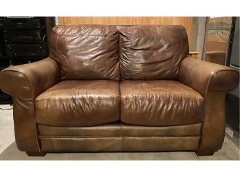 Leather Loveseat With Throw Pillows