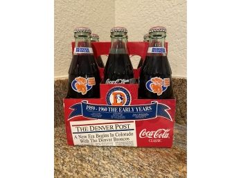 Denver Broncos Commemorative First Team Logo Coca Cola 8 Oz Bottles Six Pack