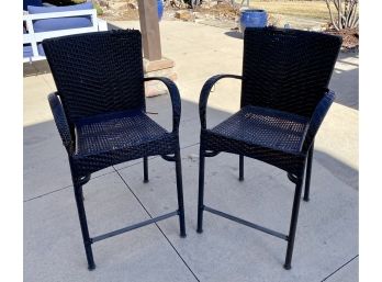 Two Matching Outdoor Dark Brown Wicker Chairs