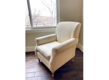 White Upholstered Armchair With Wooden Legs