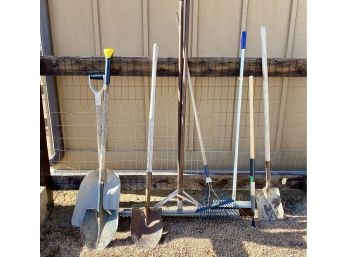 Lot Of Gardening Tools Including Rakes And Shovels