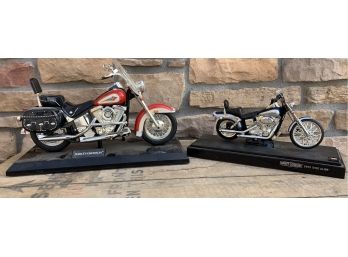 Two Harley Davidson Models  Including One Red And Black  Telephone.