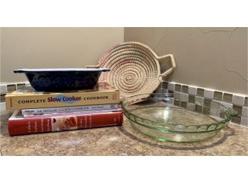 Lot Of 4 Cookbooks And 2 Baking Dishes