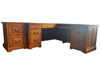Golden Oak L Shaped Office Desk With Side 2 Drawer Filing Cabinet