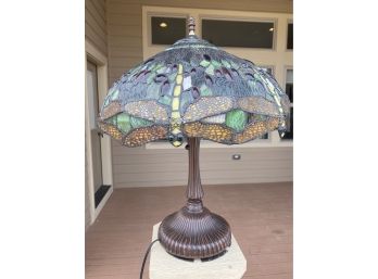 Tiffany Style Stained Glass Yellow Dragonfly Lamp