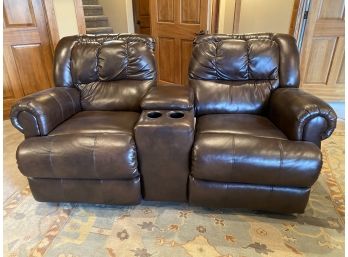 Lane Furniture Brown Double Recliner Rocking Chairs With Middle Console And Cup Holders