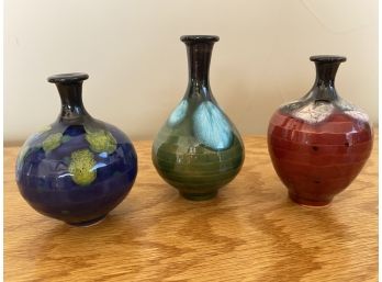 Korean Pottery Drip Glazed Miniature Bud Vases (3)