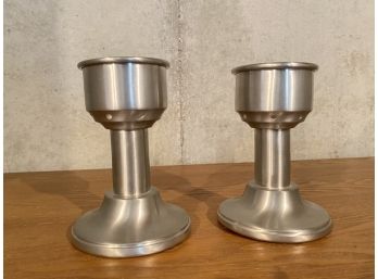 Pair Of Colonial Pewter Candle Holders