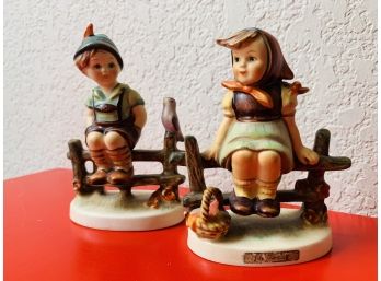 Hummel Figurine Pair Of Boy And Girl Sitting On Bench