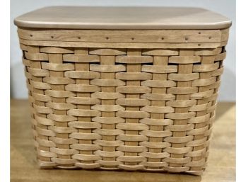 Longaberger File Basket With Wood Lid And Leather Handles