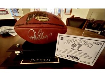 Signed John Elway Official NFL Football In Protective Case 1202/ 2500