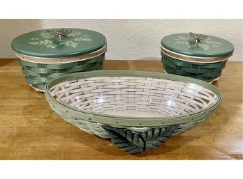 Longaberger Set Of 3 Round Green Stained Baskets
