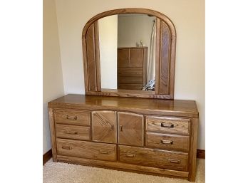 Vaughn Contemporary Solid Oak Triple Dresser With Mirror