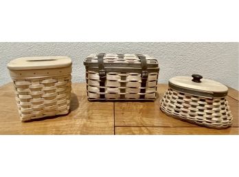 Longaberger Set Of 3 Collectors Club Mini Trunk,small Oval Basket And Tissue Holder