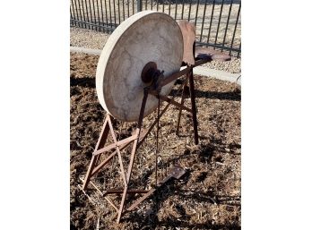 Antique Stone Grinding Wheel With Cast Iron Seat And Pedals
