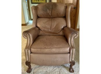 Leather Wing Back Recliner With Ball & Claw Feet--AS IS
