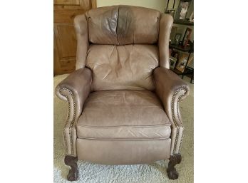 Leather Wing Back Recliner With Ball & Claw Feet--AS IS