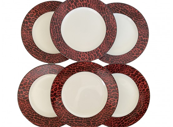 Grouping Of 6 Red Leopard Neiman Marcus 9th Anniversary Versace Salad Luncheon Plates