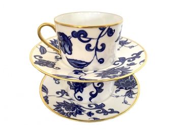 Bernardaud Prince Bleu Pattern Pair Of Large Breakfast Cups With Saucers Made In France (MSRP $440)