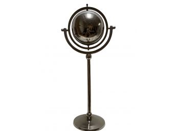 Stunning! Large Silver Latitude Pedestal Spinning Floor Globe