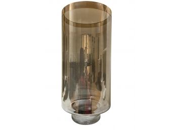 Large Smoked Glass Hurricane Candle With Gold Trim Holder Made In Poland