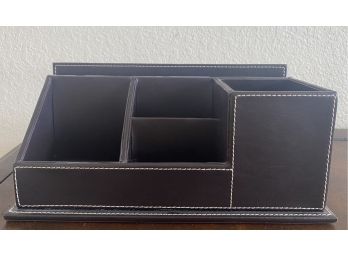 Beautiful Desk Stationary Organizer In Faux Brown Leather
