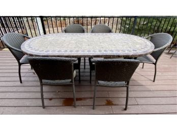 Tiled Marble Ultra Heavy Pedestaled Outdoor Patio Table And Chairs