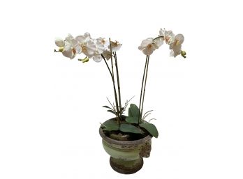 Beautiful Trio Of Faux Orchids In Lion Fronted Italianate Planter Pot