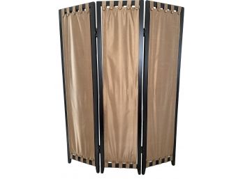 Beautiful Reversible Three Panel Folding Screen With Olive Green Silk Panels And Button Detailing