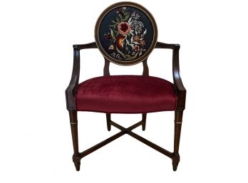 Stunning Fauteuil Ornately Embroidered Velvet And Polka Dot Captain's Or Head Of Table Chair