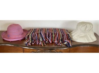 2 Womens Sun Hats And Knit Scarf