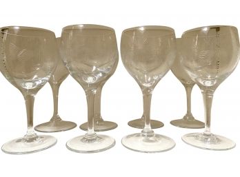 Stunning Group Of 8 Pine Cone & Bough Etched Wine Glasses