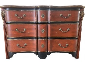Beautiful Rustic Red Italianate Chest Of Drawers With Gold Florentine Style Accent Paint
