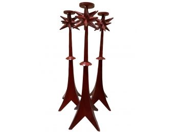 Pair Of Three Awesome Metal Pedestal Candle Holders With Starburst Design 30.5' Tall!