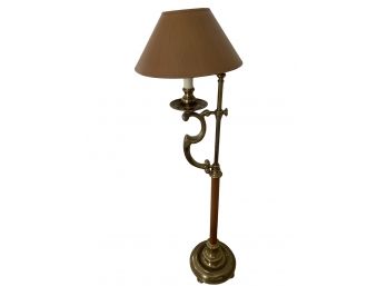 Very Heavy Brass Ornate Lamp With Wooden Detailing