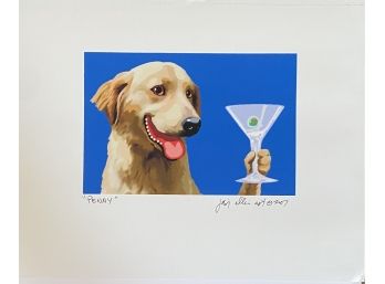 Dog Holding Martini Print Titled 'penny' -unframed
