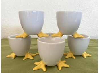 Set Of 6 Porcelain Egg Cups With Cute Chicken Feet