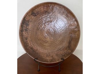 Large Hammered Copper Shallow Bowl On Display