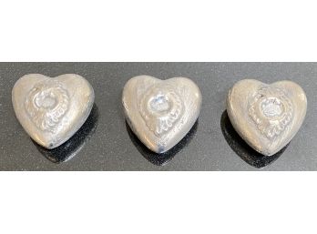 3 Silver Painted Clay Sacred Heart Decor