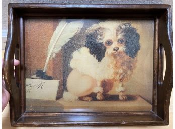 Vintage Lovely Tray With Small Poodle Posing With Ink & Quill