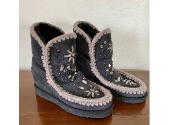 Mou Suede Bedazzled Wedge Boots