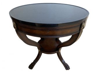 Beautiful Marble Topped Drum Table With Bowed Legs And Leonine Handles And Feet