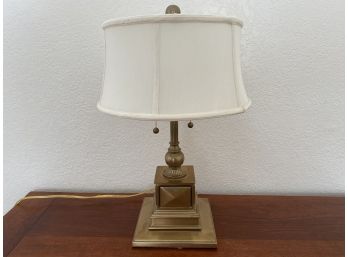 Gorgeous And Heavy Ralph Lauren Library Lamp With Brass Columnar Design And Cream Lamp Shade