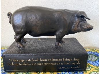 John Bickley Pig Bookend Statue By Levenger 2007 Modeled After Winston Churchill Pig Drawings
