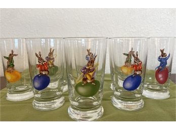 Lovely Set Of 8 Williams Sonoma Bunny Band Glasses- Perfect For Easter!