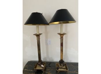 Pair Of Two Handsome Tall Brass Table Lamps