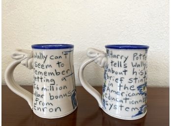 Pair Of Two Wallys World Political Commentary Thumbprint Mugs Including American Educational System